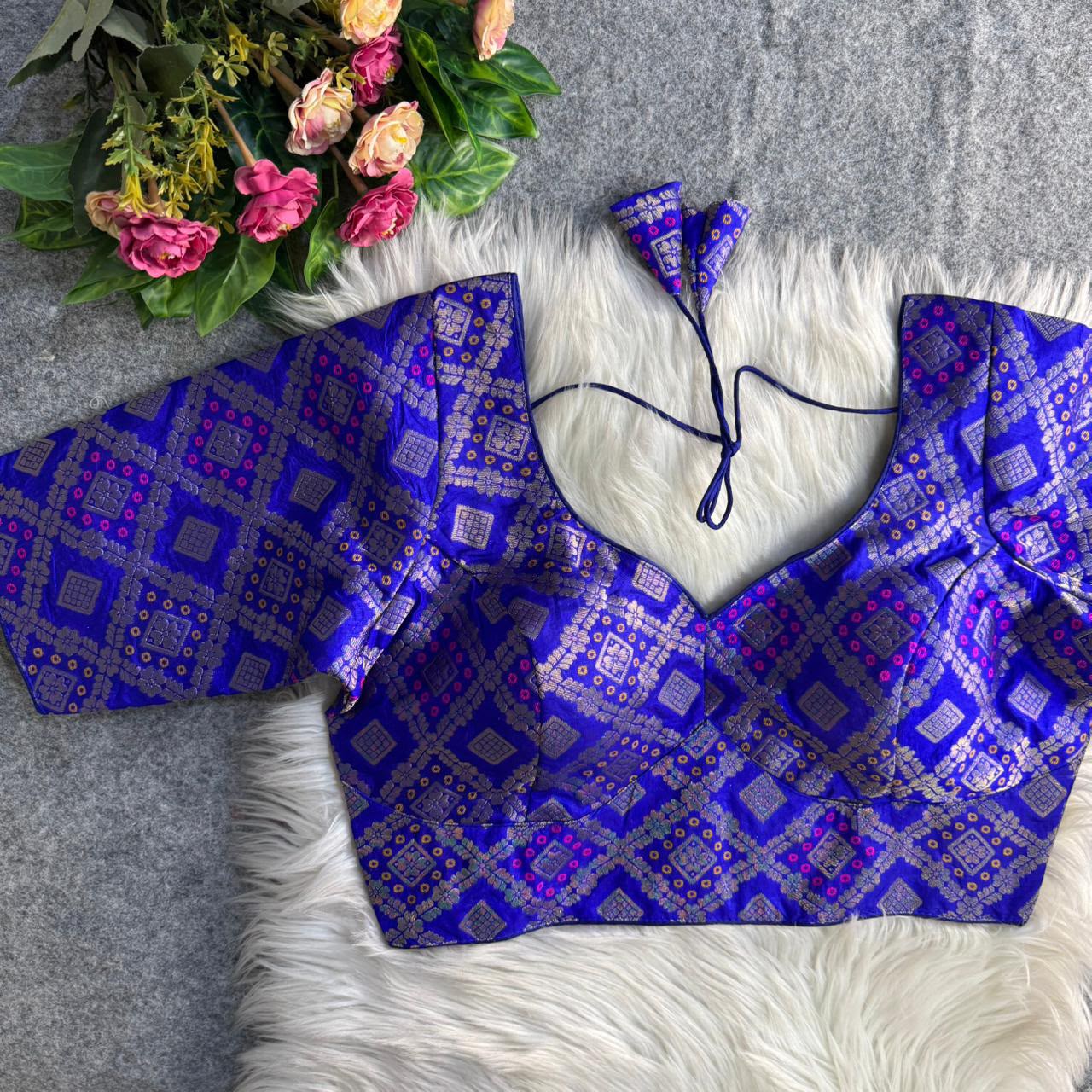 Sabyasachi-Style Patoda Banarasi Blouse-Blue